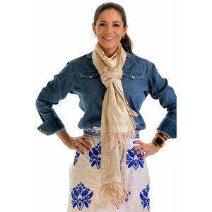 INSIDE Linen Blend Jacquard Scarf with Fringe – Made in India